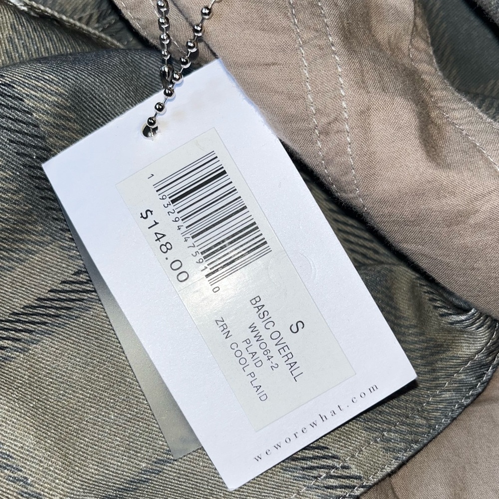NWT WeWoreWhat basic overalls small plaid tan fal… - image 6